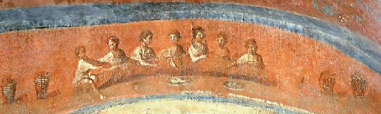 fresque dans les catacombes : une fraction du pain présidée par des femmes
