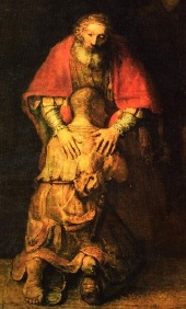 illustration - Le fils prodigue accueilli par le père (Luc 15), peinture célèbre de Rembrandt